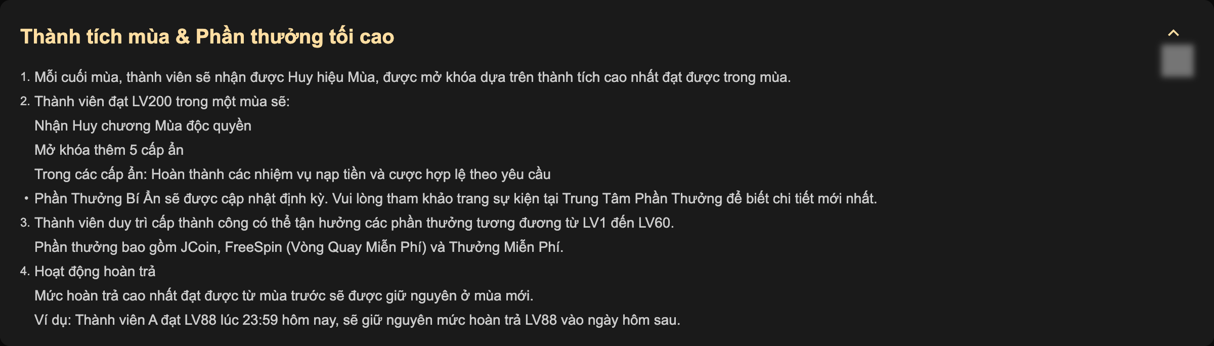 Thành tích cấp bậc JBO VIP cuối mùa giải